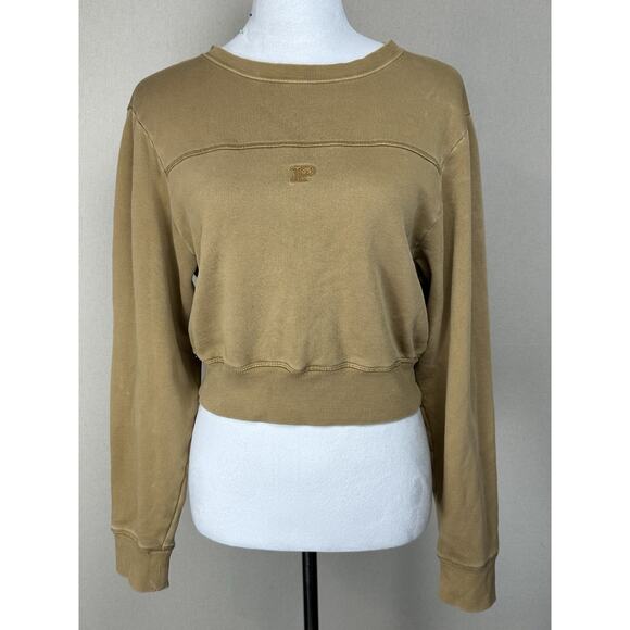 PINK Victoria's Secret Tops - Victoria's Secret PINK Sz S Logo Relaxed Cropped Pullover Sweatshirt Tan Beige